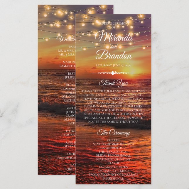 Elegante tarjeta de programa de bodas de verano de (Anverso / Reverso)