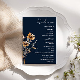 Elegante tarjeta de programa de casamiento con flo