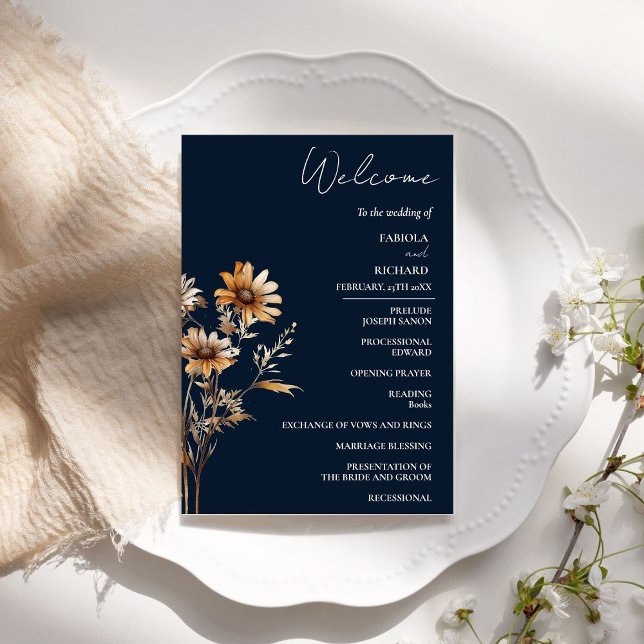 Elegante tarjeta de programa de casamiento con flo (Subido por el creador)