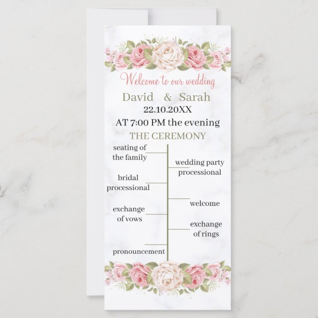 Elegante tarjeta de programa de matrimonio persona (Anverso)