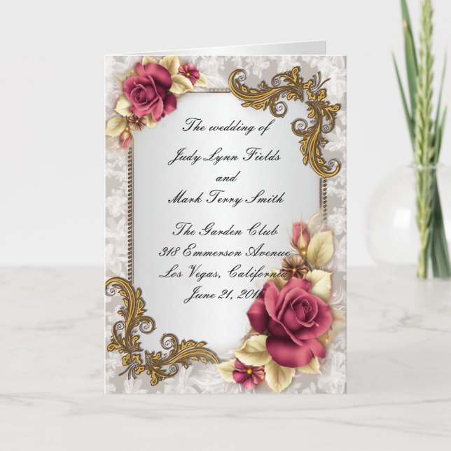 Elegante tarjeta de programa de rosas rojas (Anverso)