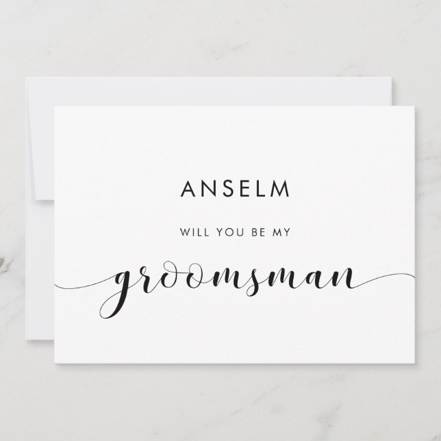 Elegante tarjeta de propuesta Groomsman en blanco  (Anverso)