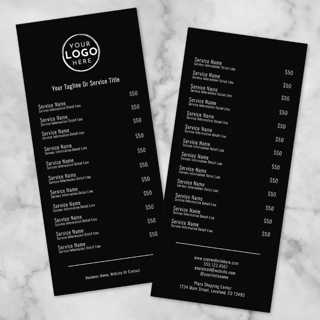 Elegante tarjeta de rack del menú de los servicios (Elegant Black White Services Menu Rack Card )