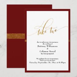 Elegante tarjeta de raya roja y dorada Boda pospon