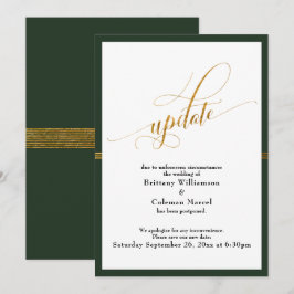 Elegante tarjeta de raya verde y dorada del Boda p