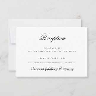 Elegante tarjeta de recepción de boda con escritur