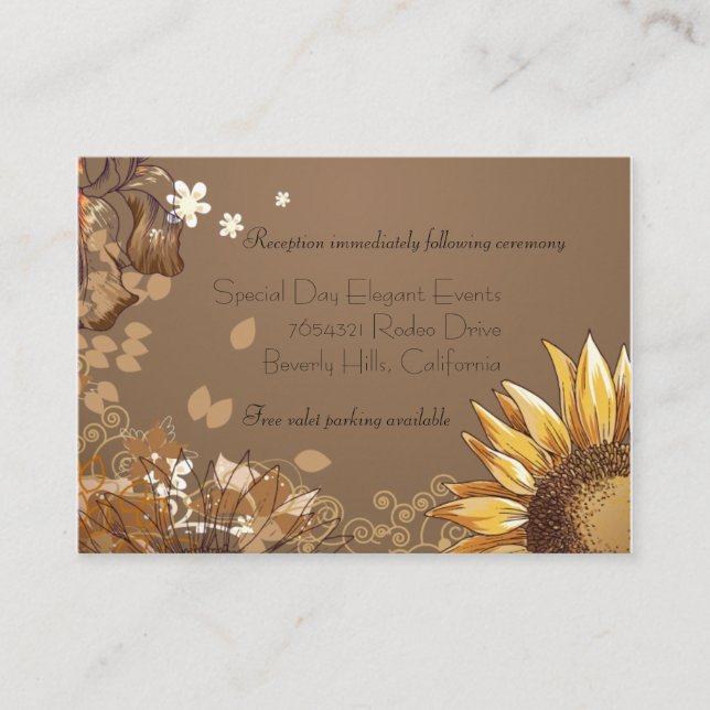 Elegante tarjeta de recepción de boda de girasoles (Anverso)