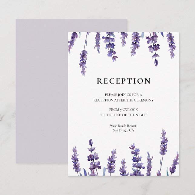Elegante tarjeta de recepción de boda de lavanda f (Anverso / Reverso)