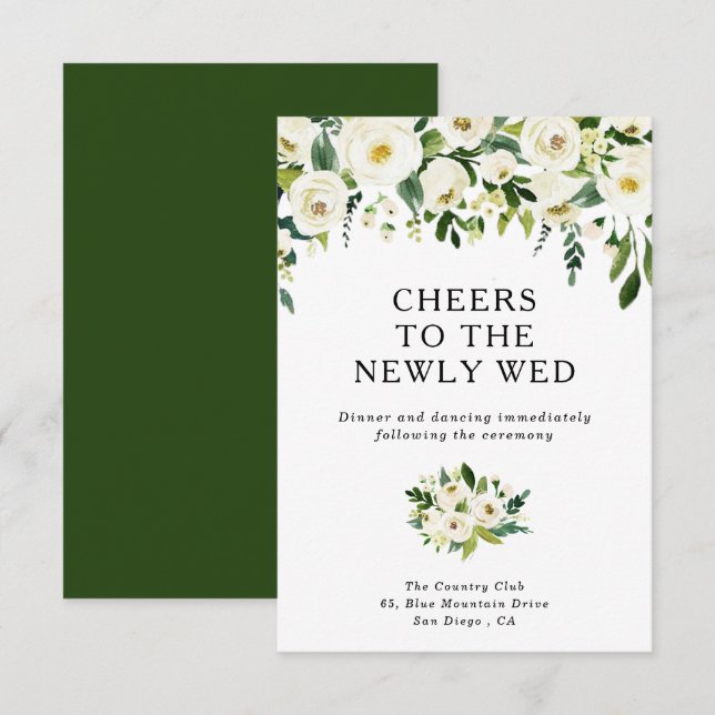 Elegante tarjeta de recepción de boda de rosas bla (Anverso / Reverso)