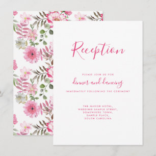 Elegante tarjeta de recepción de boda floral rosa