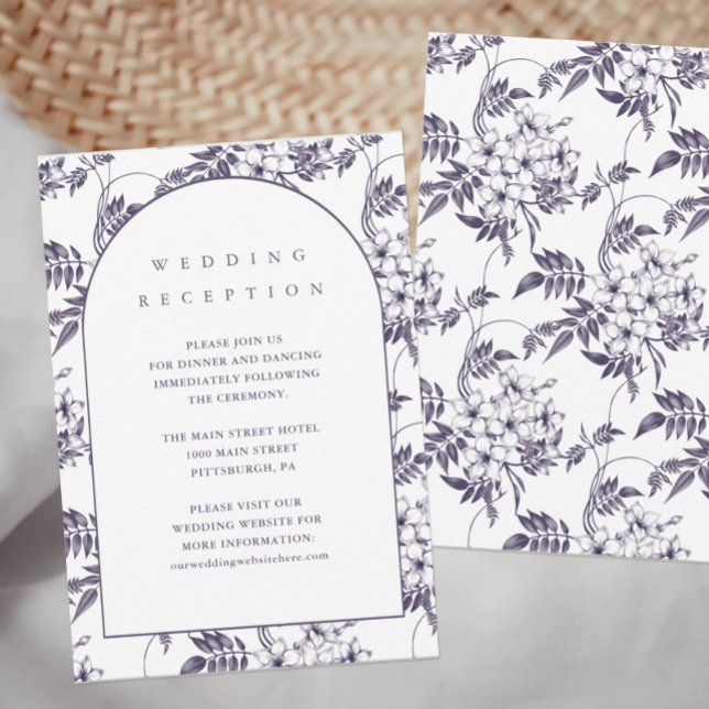 Elegante tarjeta de recepción de boda morada flora (Subido por el creador)