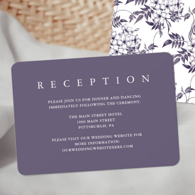 Elegante tarjeta de recepción de boda morada flora (Subido por el creador)
