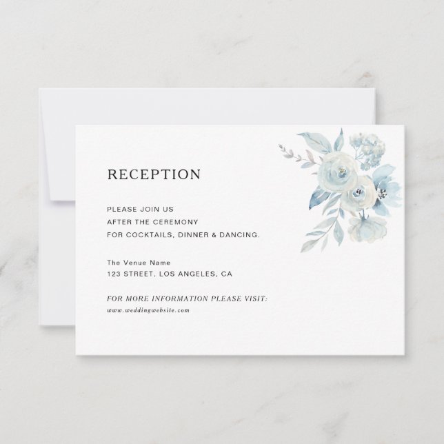 elegante tarjeta de recepción de bodas con flores  (Anverso)