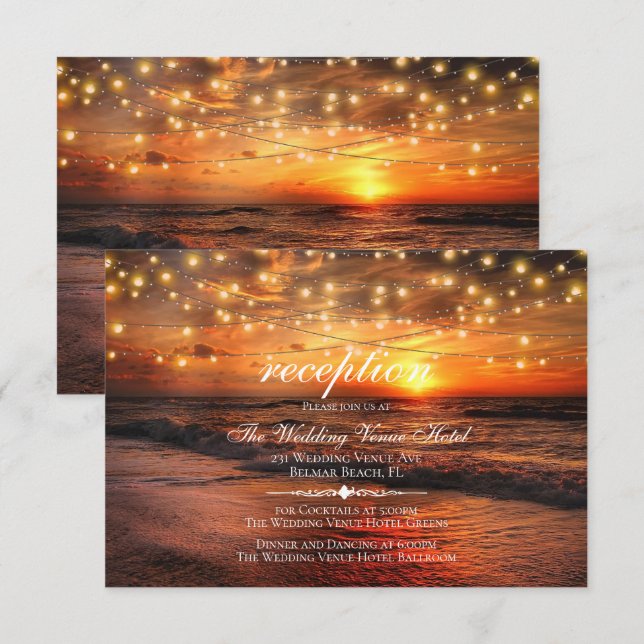 Elegante tarjeta de recepción de bodas de verano e (Anverso / Reverso)
