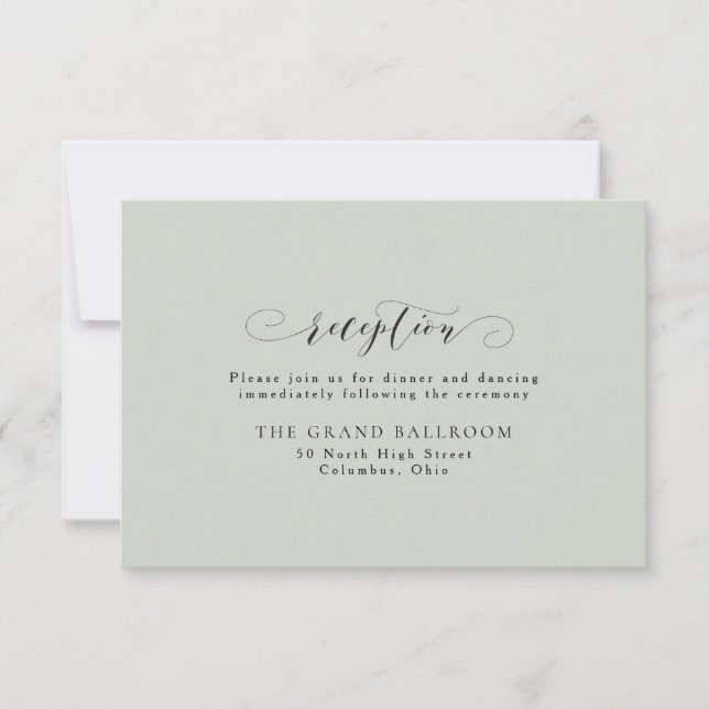 Elegante tarjeta de recepción de bodas verde sabio (Anverso)