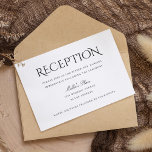 Elegante tarjeta de recepción de matrimonio blanco<br><div class="desc">Personalizar esta elegante y elegante tarjeta de recepción de bodas con clase blanca y negra. Diseño clásico moderno,  sencillo y nítido con texto negro sobre fondo blanco. El resto de elementos coincidentes se encuentran en la colección Elegant and Classy Boda Collection.</div>