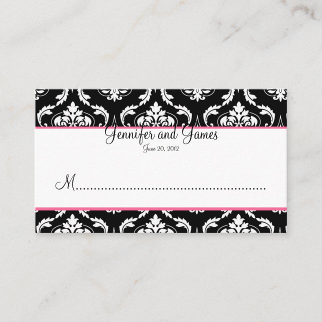 Elegante tarjeta de recepción de matrimonio Damask (Anverso)
