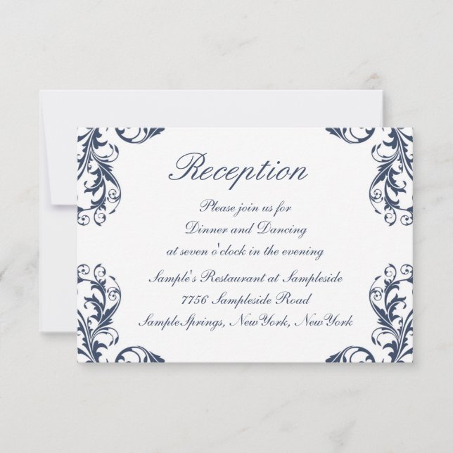 Elegante tarjeta de recepción de matrimonio Damask (Anverso)