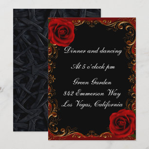 Elegante tarjeta de recepción de rosas rojas Gótic