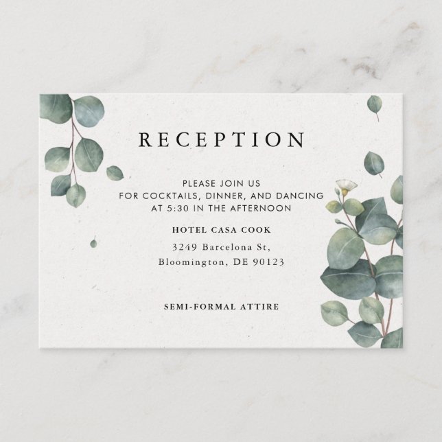 Elegante tarjeta de recepción Eucalyptus (Anverso)