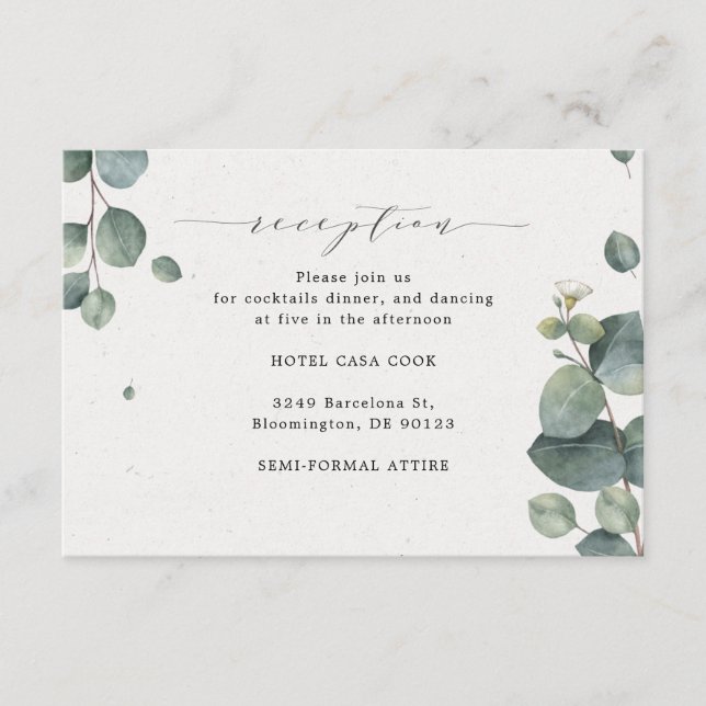Elegante tarjeta de recepción Eucalyptus (Anverso)