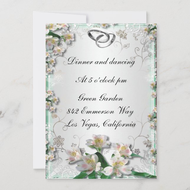Elegante tarjeta de recepción floral blanca (Anverso)