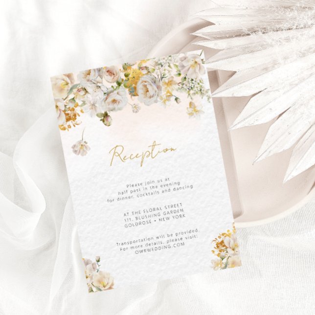 Elegante tarjeta de recepción floral de oro blanco (Subido por el creador)