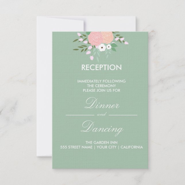 Elegante tarjeta de recepción floral - menta (Anverso)