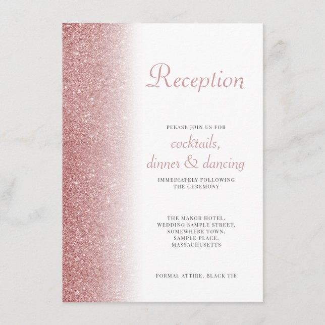 Elegante tarjeta de recepción Rosa Purpurina de Bo (Anverso)