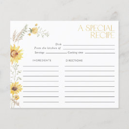 Elegante Tarjeta de Receta Boho Sunflower Bridal S