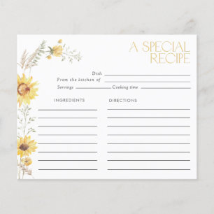 Elegante Tarjeta de Receta Boho Sunflower Bridal S
