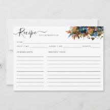 Elegante Tarjeta de Receta de Ducha Azul de Marina