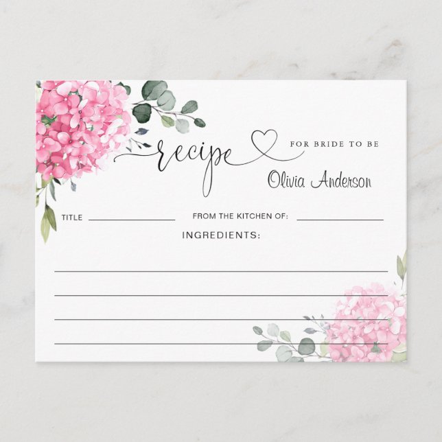 Elegante Tarjeta de Receta de Ducha Bridal de Hidr (Anverso)
