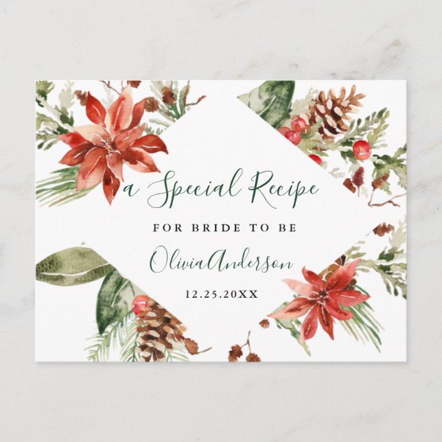 Elegante Tarjeta de Receta de Ducha Bridal de Poin (Anverso)