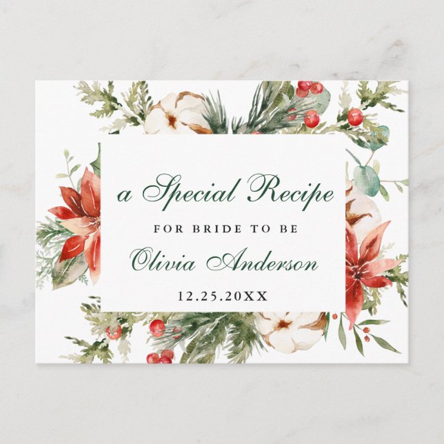 Elegante Tarjeta de Receta de Ducha Bridal de Poin (Anverso)