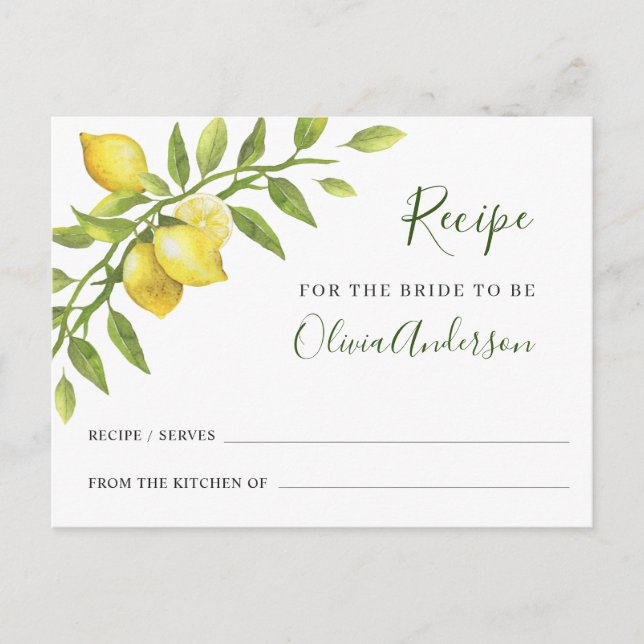 Elegante Tarjeta de Receta de Ducha Bridal de Verd (Anverso)