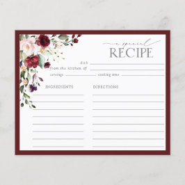 Elegante Tarjeta de Receta de Ducha Bridal Floral 