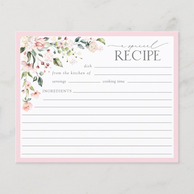 Elegante Tarjeta de Receta de Ducha Bridal Floral  (Anverso)