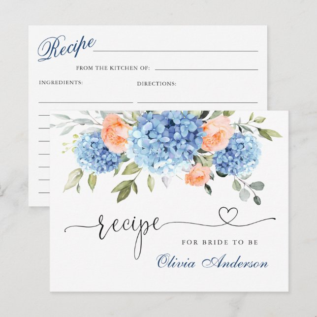 Elegante Tarjeta de Receta de Ducha Bridal Hydrang (Anverso / Reverso)