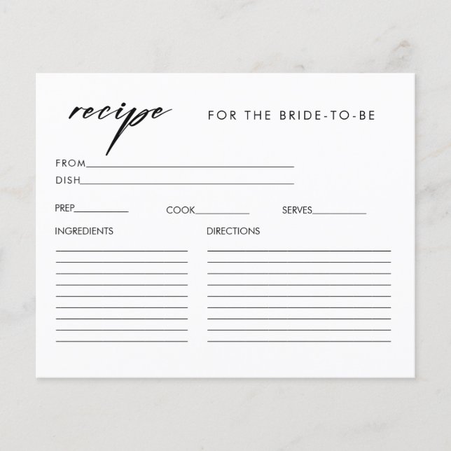 Elegante Tarjeta de Receta de Ducha Bridal Llano (Anverso)