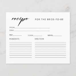 Elegante Tarjeta de Receta de Ducha Bridal Llano