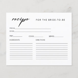 Elegante Tarjeta de Receta de Ducha Bridal Llano