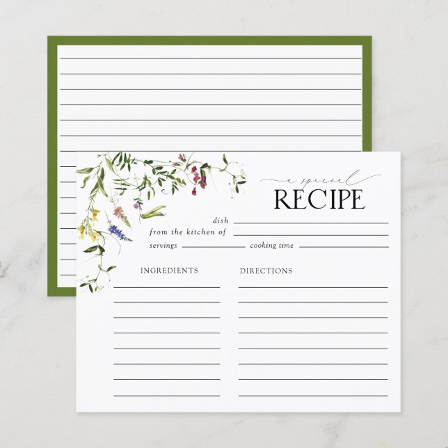 Elegante Tarjeta de Receta de Ducha de Flor Silves (Anverso / Reverso)