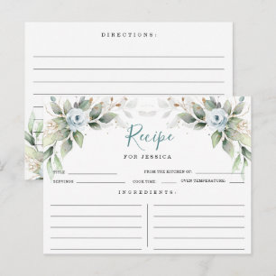 Elegante tarjeta de receta de ducha de novia azul 