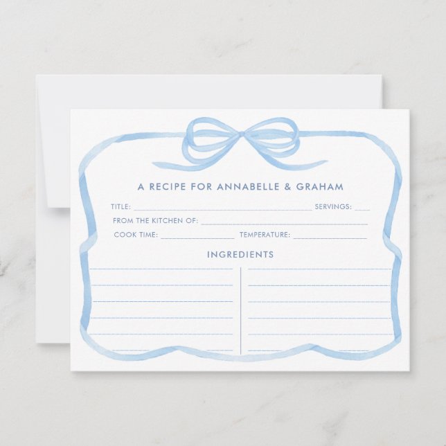 Elegante tarjeta de receta de ducha de novia azul  (Anverso)