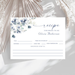 Elegante tarjeta de receta de ducha de novia azul 