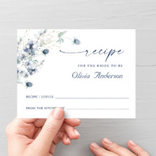 Elegante tarjeta de receta de ducha de novia azul 