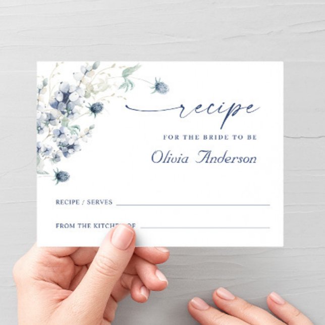 Elegante tarjeta de receta de ducha de novia azul  (Subido por el creador)