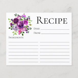 Elegante Tarjeta de Receta de Ducha Morada Floral 