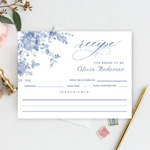 Elegante tarjeta de receta de flores azules de duc